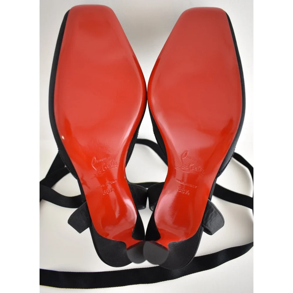 Christian Louboutin Cassia Lace Up 55 Black Tie Ballet Sandal Low Heel Pump 38.5